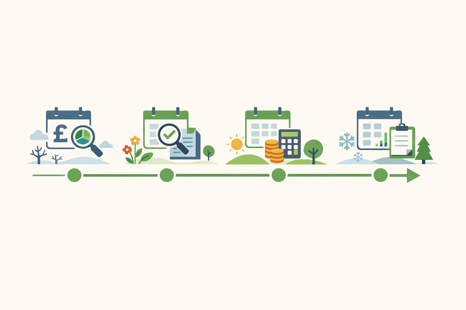 Illustrated MTD for Income Tax timeline showing quarterly reporting milestones for UK sole traders and landlords
