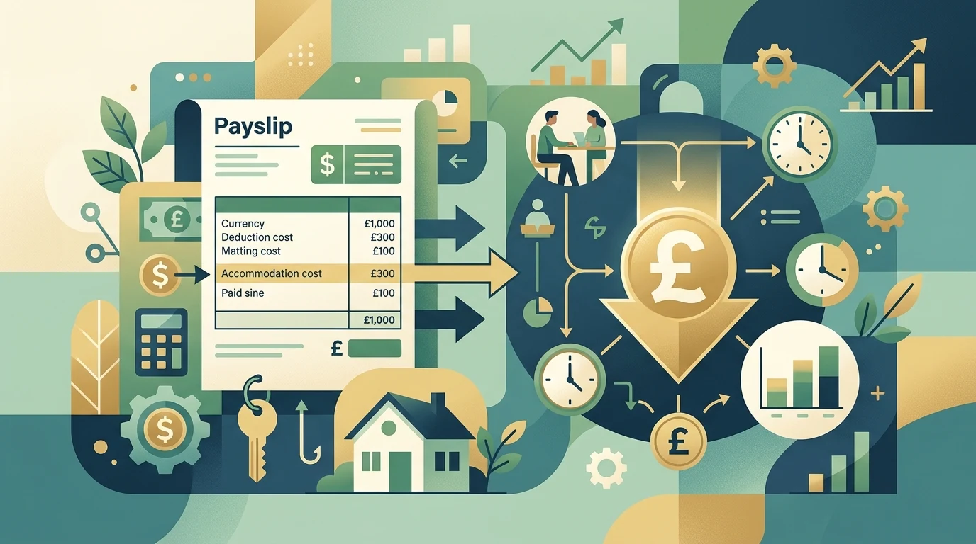 Infographic showing how the April 2026 accommodation offset works and how charges above the offset reduce minimum wage pay