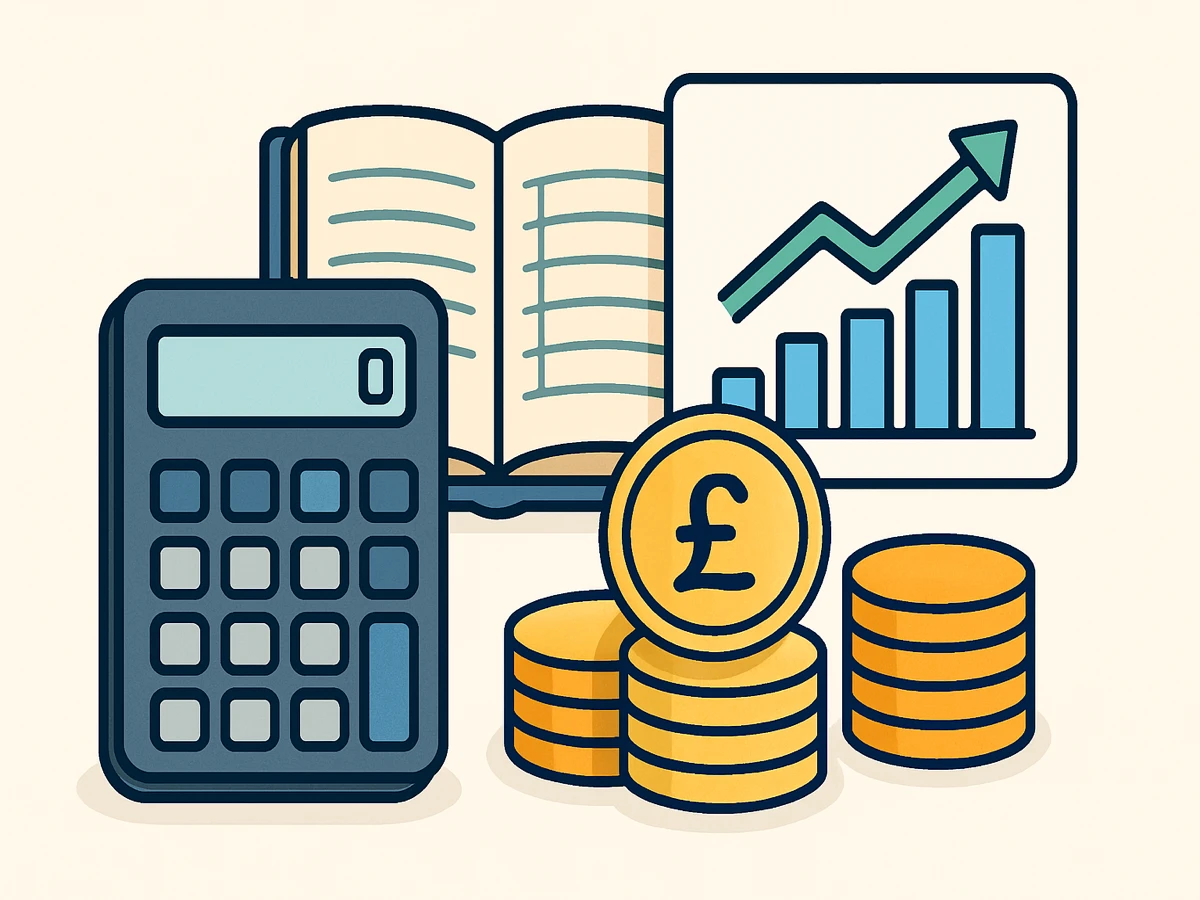 Visual summary of side hustle tax worked examples showing trading allowance, tax reserve percentage, and payments on account timing