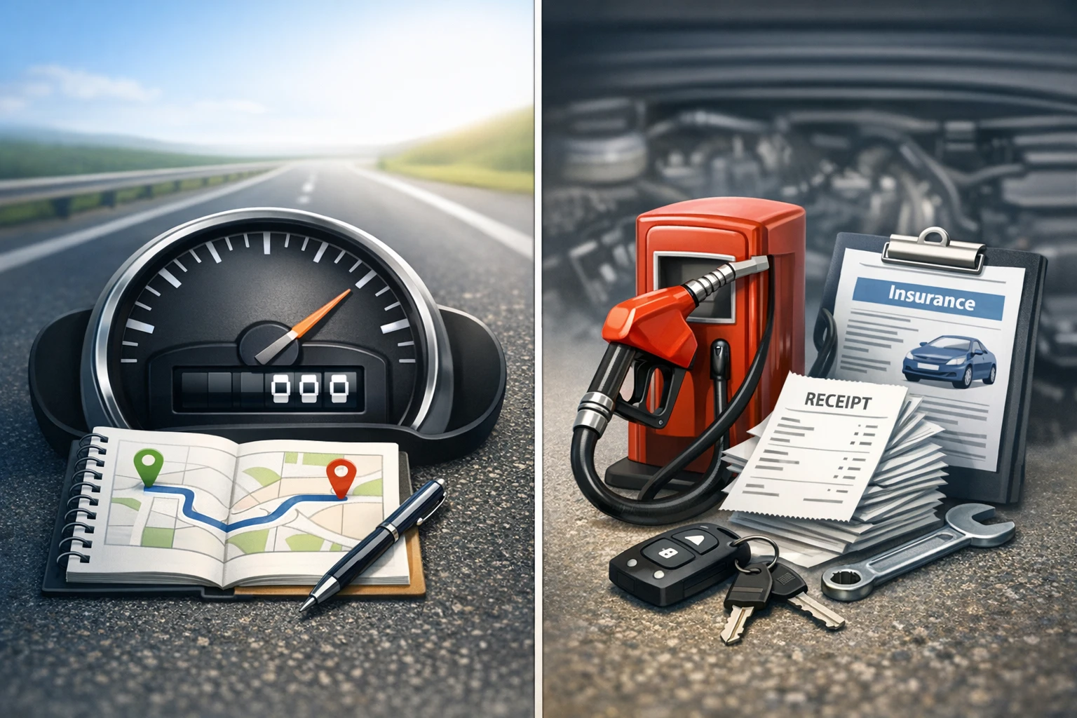 Comparison visual showing simplified mileage versus actual cost apportionment for UK self-employed travel claims