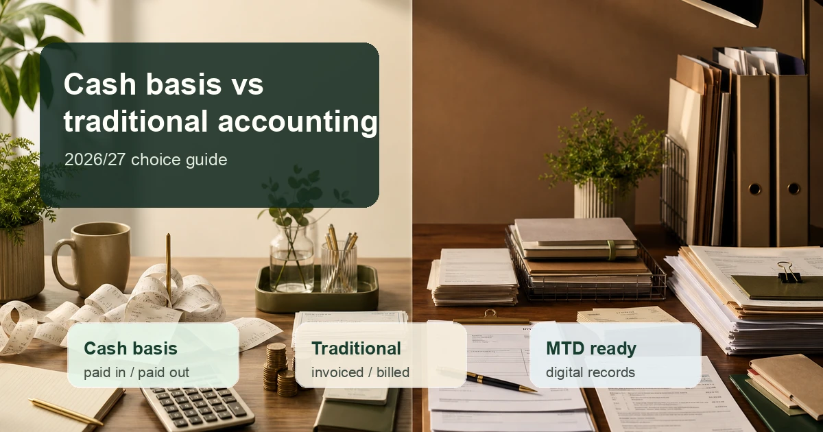 Cover image for Traditional Accounting vs Cash Basis: 2026/27 Guide for Sole Traders